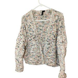 Moon & Madison Confetti Speckled Cable Knit Open Front Cardigan Sweater Small